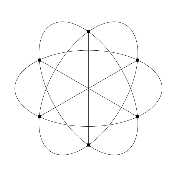 Abstract atom shape built from line and dot elements
